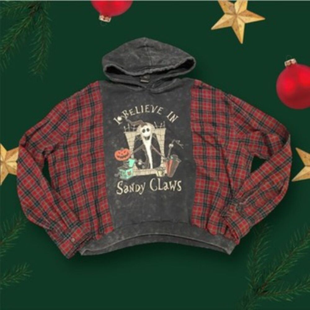 I believe in Sandy Claws Nightmare before christmas Oversized Sweatshirt Flannel
